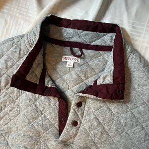 Merona Men’s Quilted Pullover Jacket, Heather Gray Burgundy Trim, Large